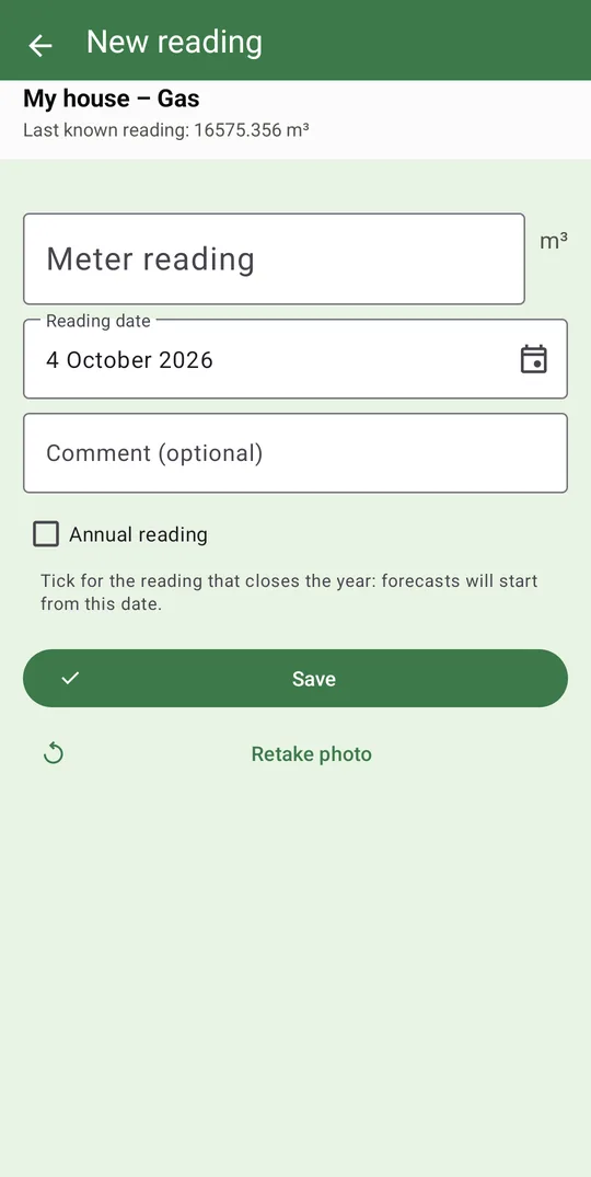 Entering a reading