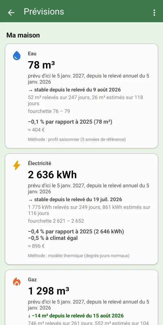 Prévisions de l'année pour l'eau, le gaz et l'électricité