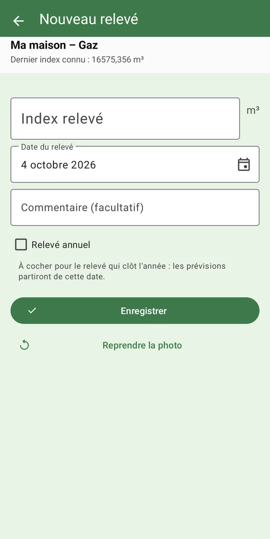 Saisie d'un relevé